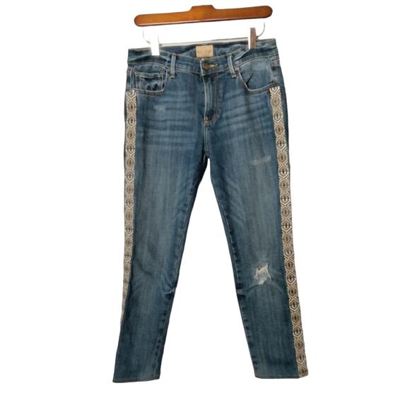 Driftwood Sz 27 Women's Jackie Jeans Western Aztec Tuxedo Stripe Distressed - Picture 1 of 7